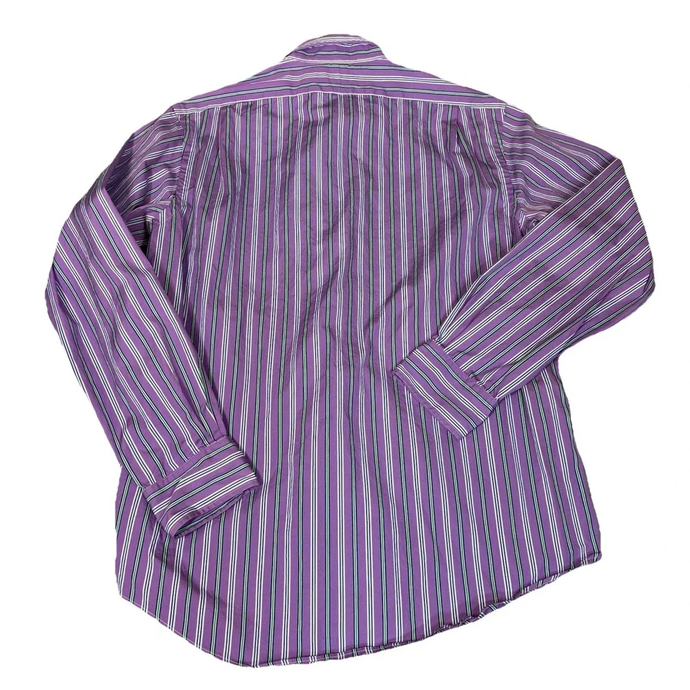 Polo Ralph Lauren Shirt Mens Size Large‎ Purple Green Striped Green Logo Preppy